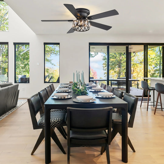 52" Flush Mount 5-Blade Modern Crystal Indoor Ceiling Fan with Light Kit and Remote