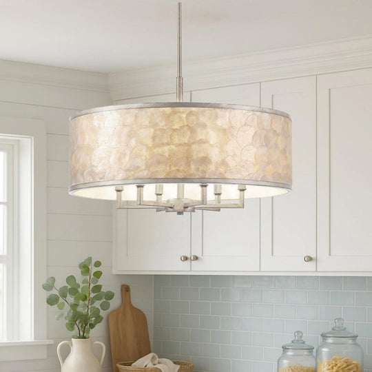 Getledel 24-Inch 6-Light Capiz Shell Drum Chandelier