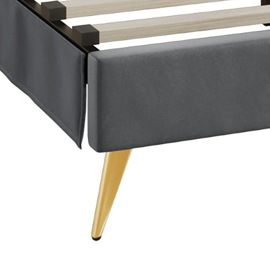 Velvet Diamond Button Tufted Upholstered Platform Bed