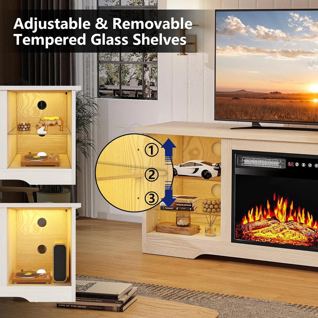 58" Fireplace TV Stand with 18'' Electric Fireplace,Modern Entertainment Center for 65'' Tvs,Tv Console