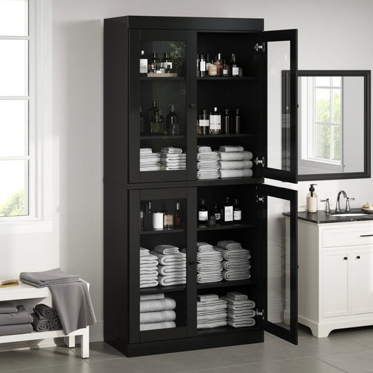 100% Solid Wood Bathroom & Laundry Storage Cabinet, Raised Panel Doors, Adjustable Shelves, 32" Wide, 71.5" Tall