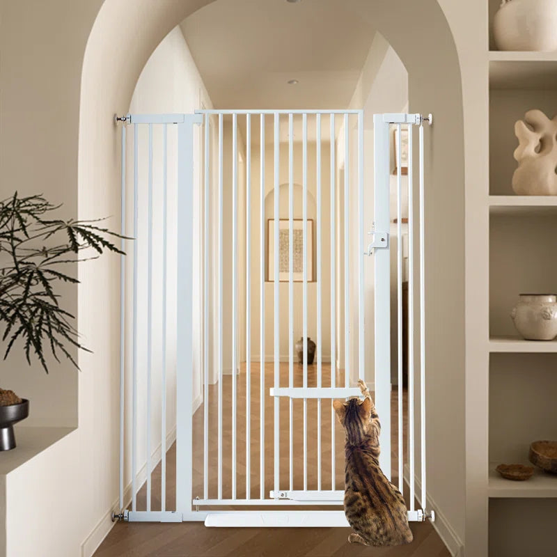 Ermila 55.1" Extra Tall Pet Gate, 29.5-40.6" Extra Wide Heavy Duty Metal Safety Gates, Dog Gates Baby Gates with Adjustable Cat Door