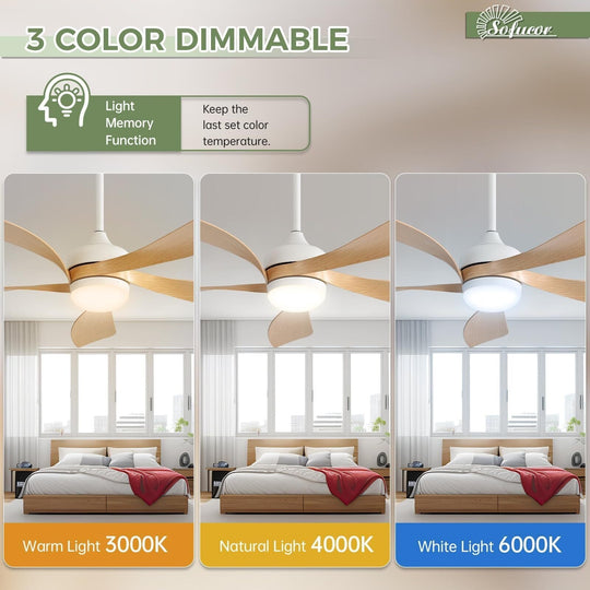 Sofucor 45/52 Inch Ceiling Fan with Remote & Lights Quiet DC Motor 5 Blade High CFM Modern Fan
