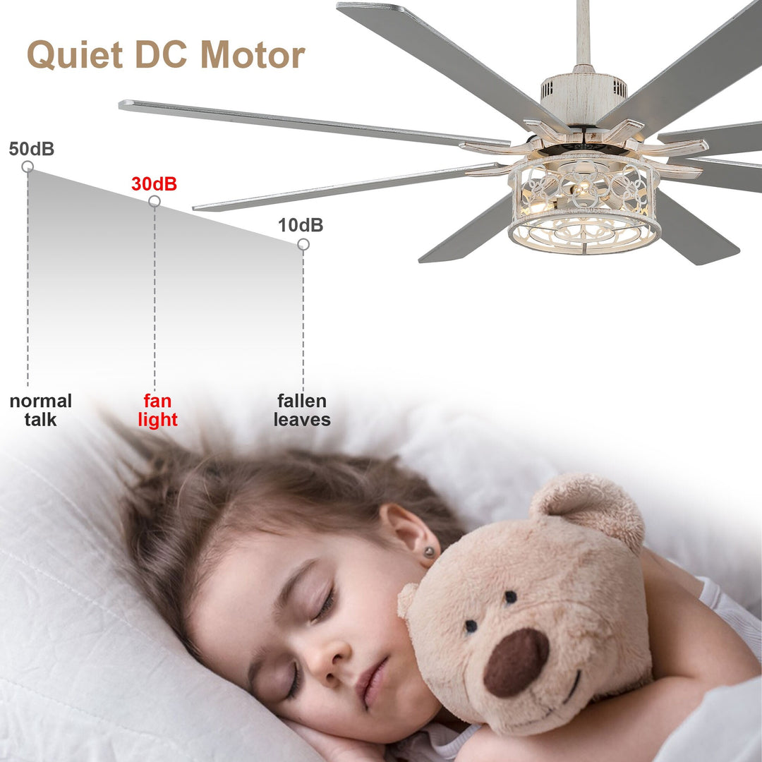 72" Rustic Large Ceiling Fan with Light and Remote 6-Speed 3-Light Farmhouse Metal Caged Black Ceiling Fan