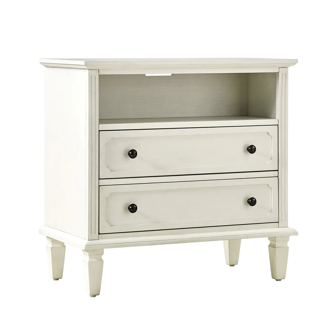 Kamilo Transitional 28''W 2-Drawers End Table with Built-In Charging Station and Solid Wood Legs by