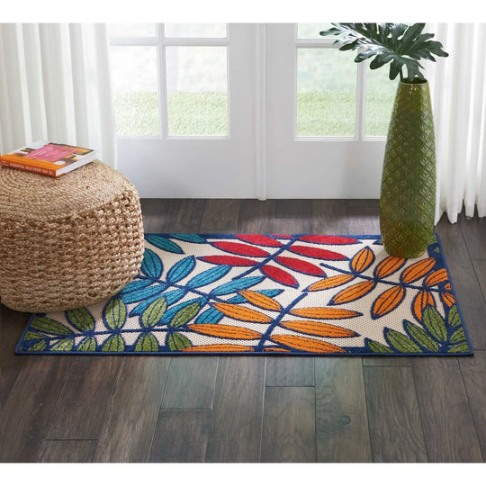 Aloha Leaf Print Vibrant Indoor/Outdoor Area Rug