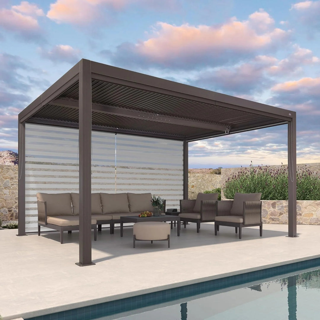 Bronze Louvered Pergola with Adjustable Roof for Deck Backyard Garden Hardtop Gazebo