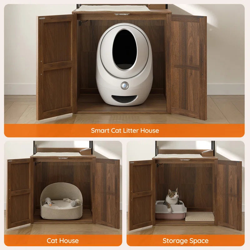Cat Tower with Litter Box Enclosure with Shelves and Charging Station