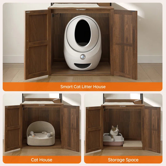 Cat Tower with Litter Box Enclosure with Shelves and Charging Station