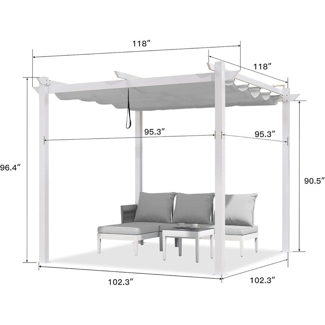 Gazebo Outdoor Retractable White Heavy-Duty Aluminum Pergola with Extra Top Roof
