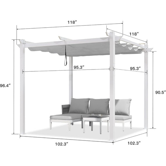 Gazebo Outdoor Retractable White Heavy-Duty Aluminum Pergola with Extra Top Roof
