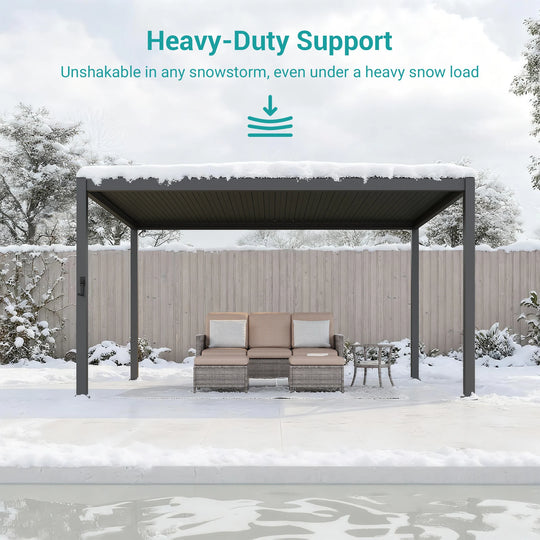 Outdoor Metal Solar LED Louvered Pergola with Adjustable Roof