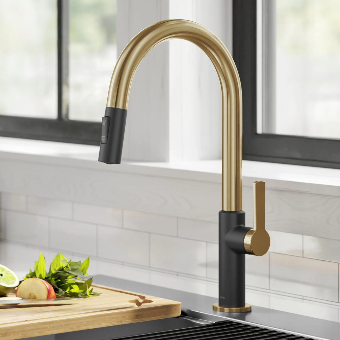 2-Function 1-Handle 1-Hole Pulldown Sprayer Brass Kitchen Faucet