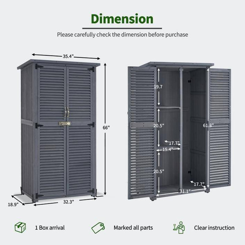 Outdoor Storage Cabinet Shed, Shuttered Doors with Lock, Wooden 0709 / 0808 / 1900