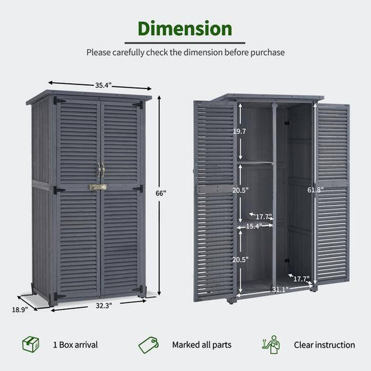 Outdoor Storage Cabinet Shed, Shuttered Doors with Lock, Wooden 0709 / 0808 / 1900