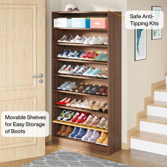 9 Tiers Shoe Cabinet 40-45 Pairs Heavy Duty Wood Freestanding Shoe Storage Cabinet with Open Storage for Entryway