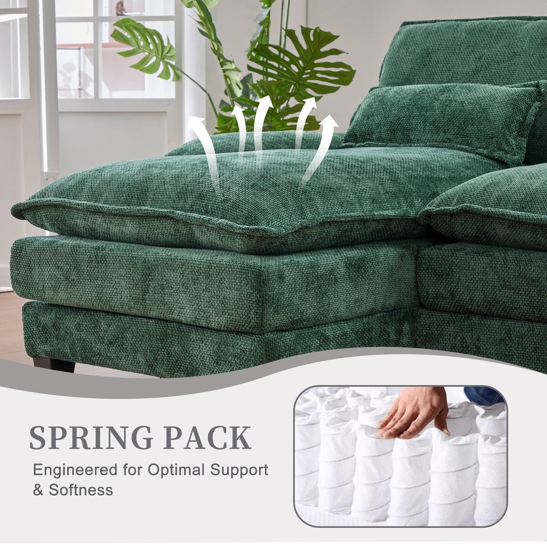 6-Seat Chenille Upholstered Modern U-Shaped Sectional Multifunctional Sofa with 2 Cup Holders,Pull-Out Storage Space