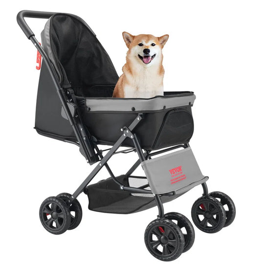 Pet Stroller Foldable 4 Wheels Travel Dog Stroller Reversible Handle up to 44Lbs