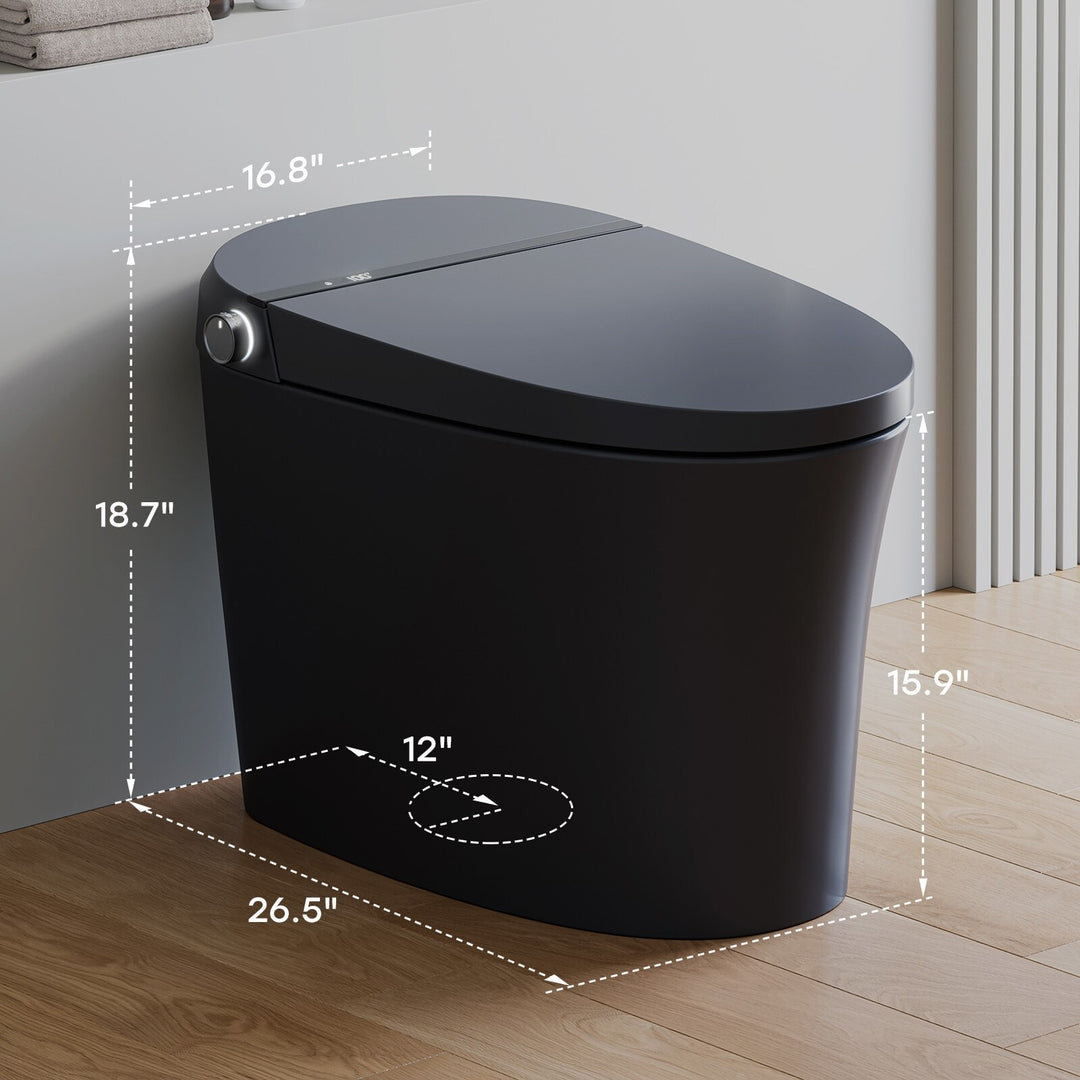 Elongated Smart Bidet Toilet Black Auto Flush Booster Pump Remote Control