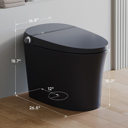 Elongated Smart Bidet Toilet Black Auto Flush Booster Pump Remote Control
