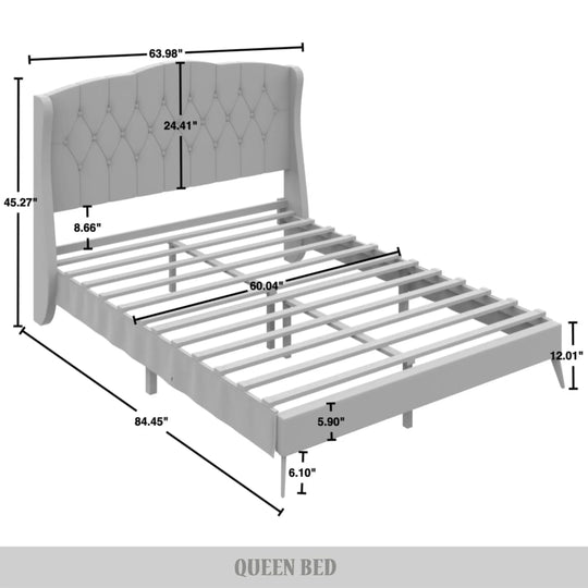 Velvet Diamond Button Tufted Upholstered Platform Bed