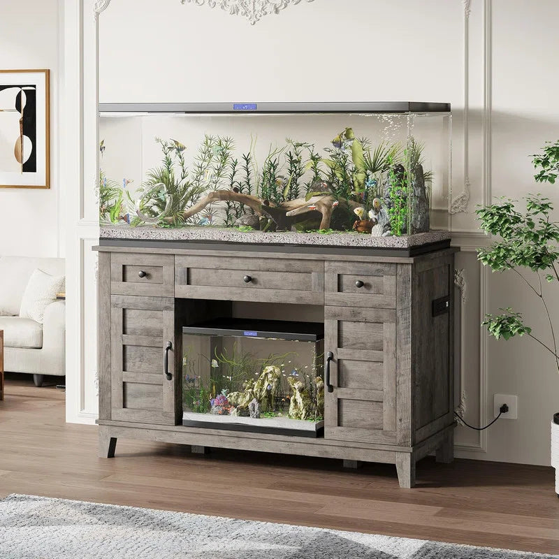 Farmhouse Aquarium Stand for 35-55 Gallon Tanks, Heavy Duty 1400 Lb Capacity with Power Outlet & Storage