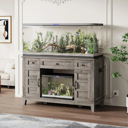 Farmhouse Aquarium Stand for 35-55 Gallon Tanks, Heavy Duty 1400 Lb Capacity with Power Outlet & Storage