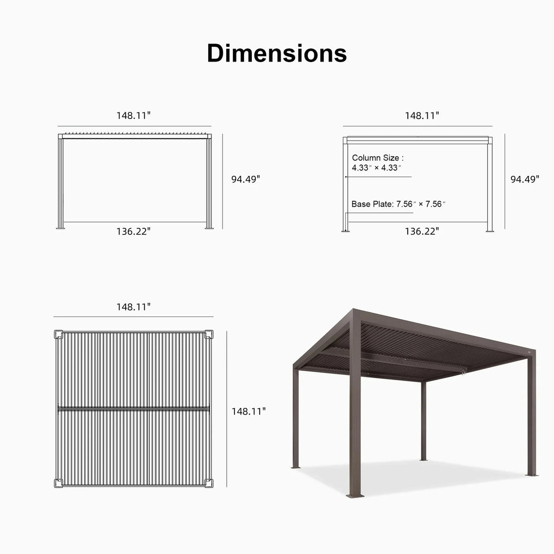 Bronze Louvered Pergola with Adjustable Roof for Deck Backyard Garden Hardtop Gazebo