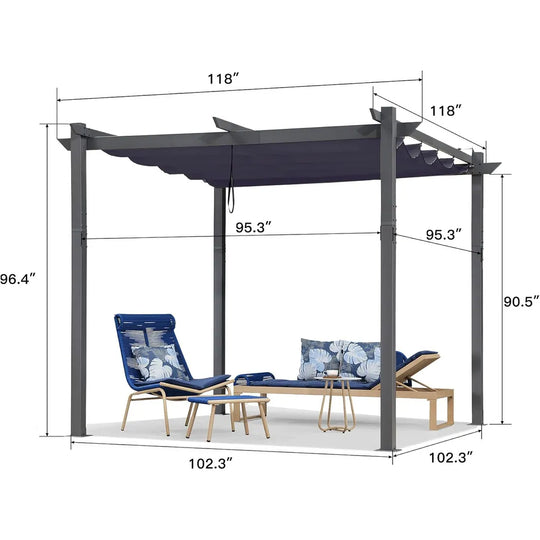 Gazebo Outdoor Retractable White Heavy-Duty Aluminum Pergola with Extra Top Roof