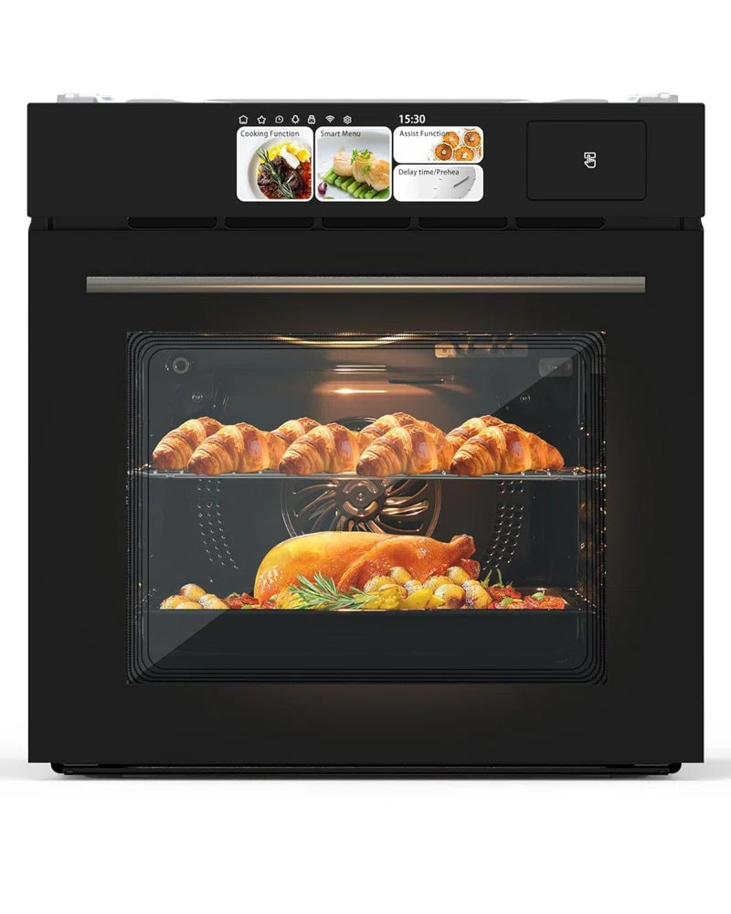 24" Built-In Electric Wall Oven with Convection, Steam, Grill & Air Fry – 2.5 Cu.Ft Stainless Steel Interior, Touchscreen Control, Modern Kitchen Appliance (240V)