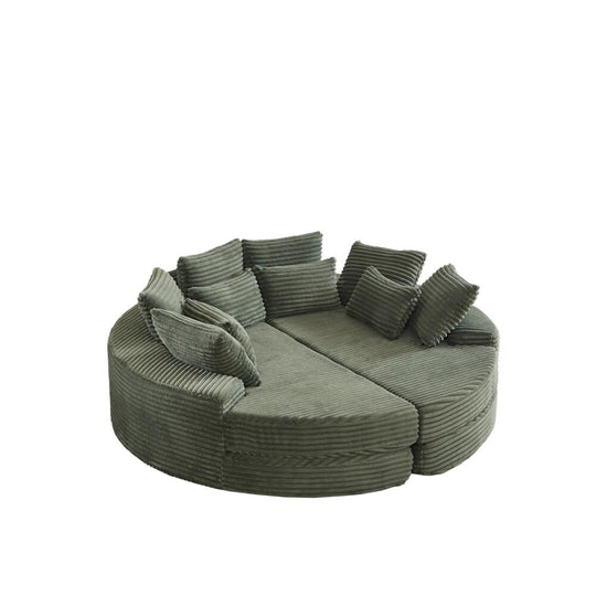 78.5" Corduroy round Oversized 2-In-1 Sofa Bed, Neck Pillow Design with Four Throw Pillows