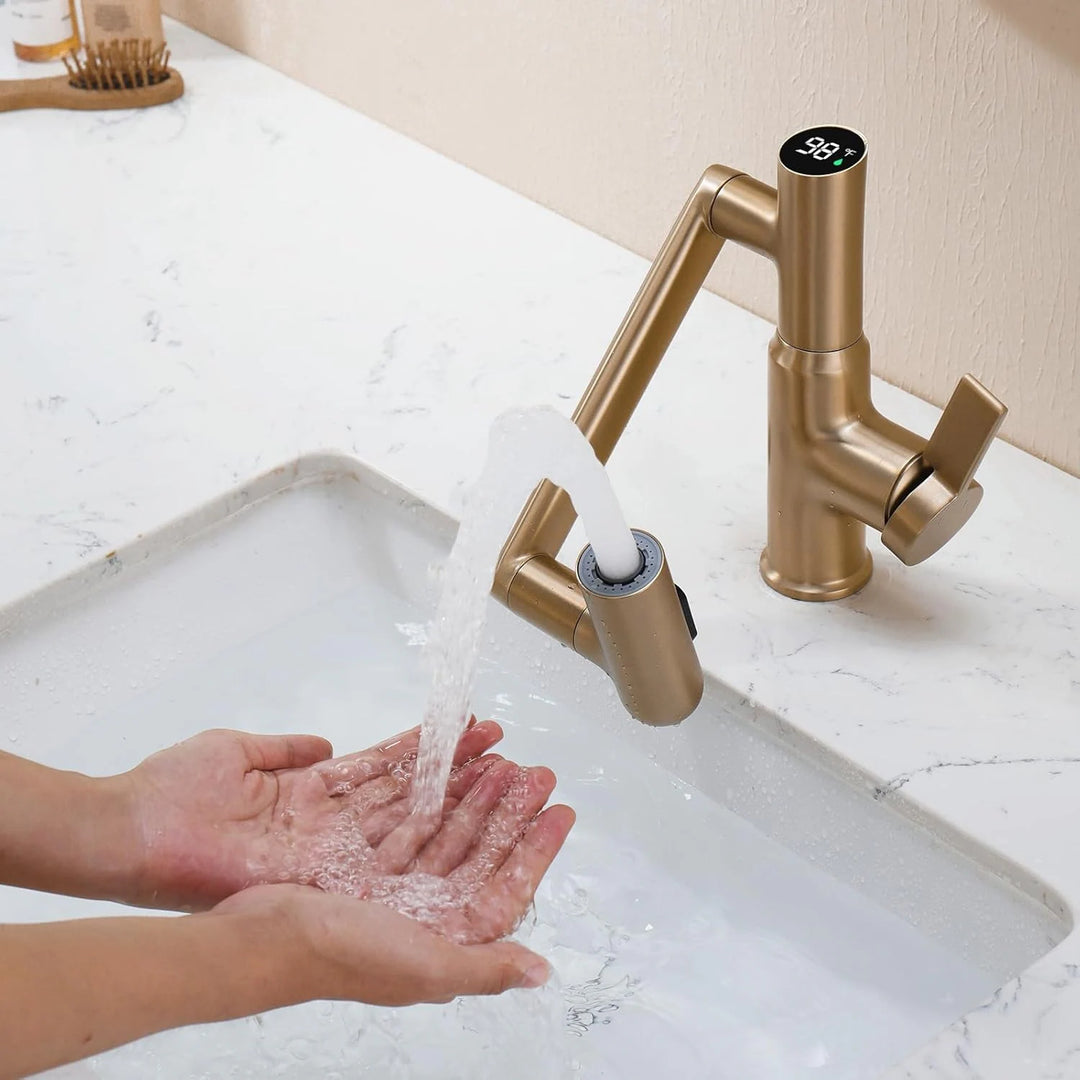 Rotatable Bathroom Faucet with Temperature Display in Fahrenheit (Batteries-Free), BF2204