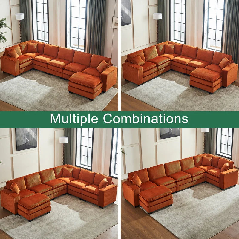 Modern U-Shaped 6-Seater Sectional Sofa with One Footstool