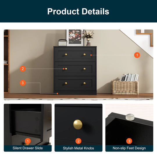 Set of 2 Modern Nightstands with 3 Drawers