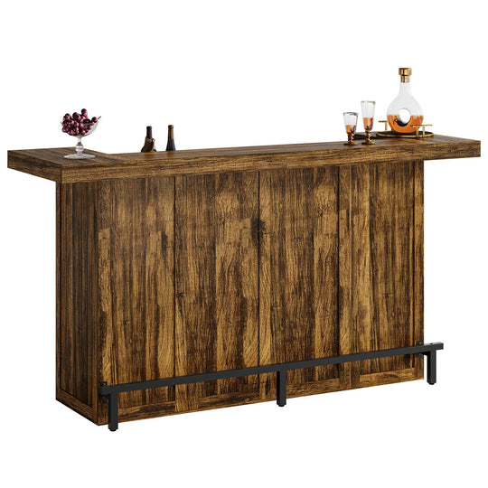 70.9" Wooden Home Bar Table with Wine Glass Holder, Pub Storage Unit Accent Table for Home Patio Basement