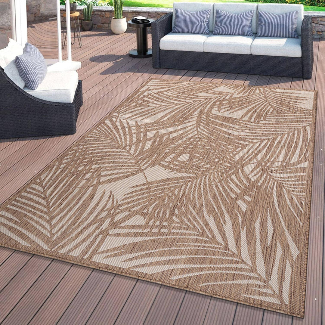 Contemporary Palm Leaf Textured Flat Weave Indoor/Outdoor Area Rug