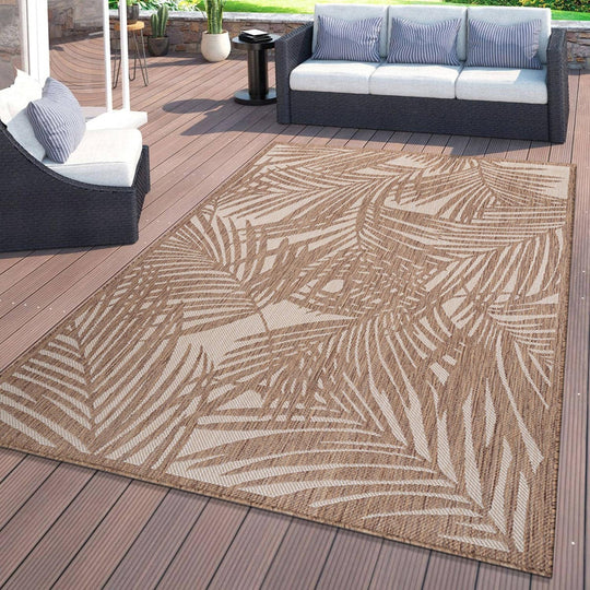 Contemporary Palm Leaf Textured Flat Weave Indoor/Outdoor Area Rug