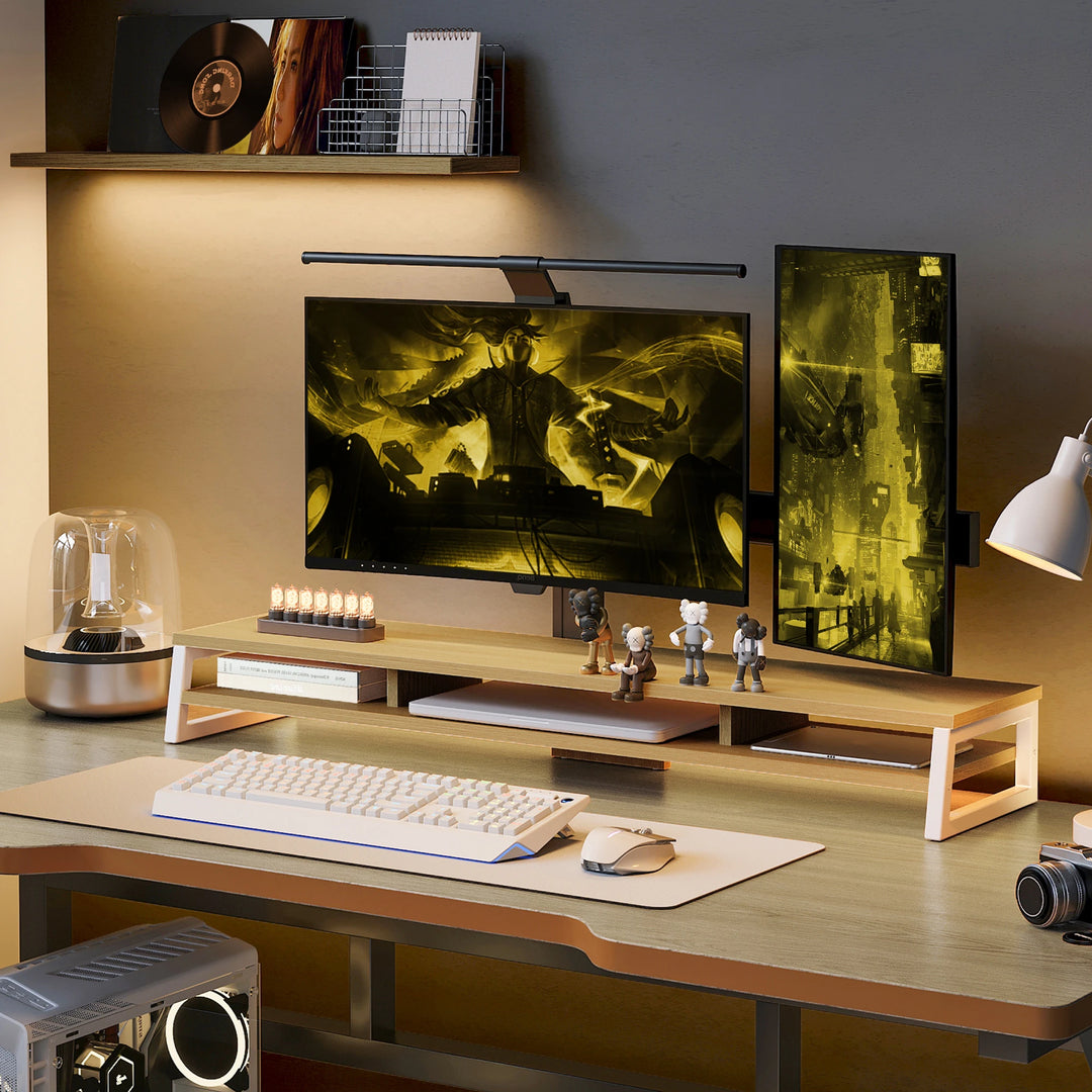 Fenge Dual Monitor Stand Riser for Desk, 42.5In Large Monitor Stand for 2 Monitor - 42.5X9.2X5.4 Inches