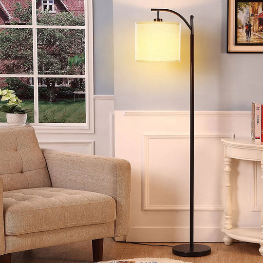 Montage 62 In. Mid-Century Modern LED Super Bright Floor Lamp with Beige Fabric Drum Shade