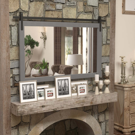 Farmhouse Barn Door Solid Wood Frame Bathroom Vanity Wall Mirror