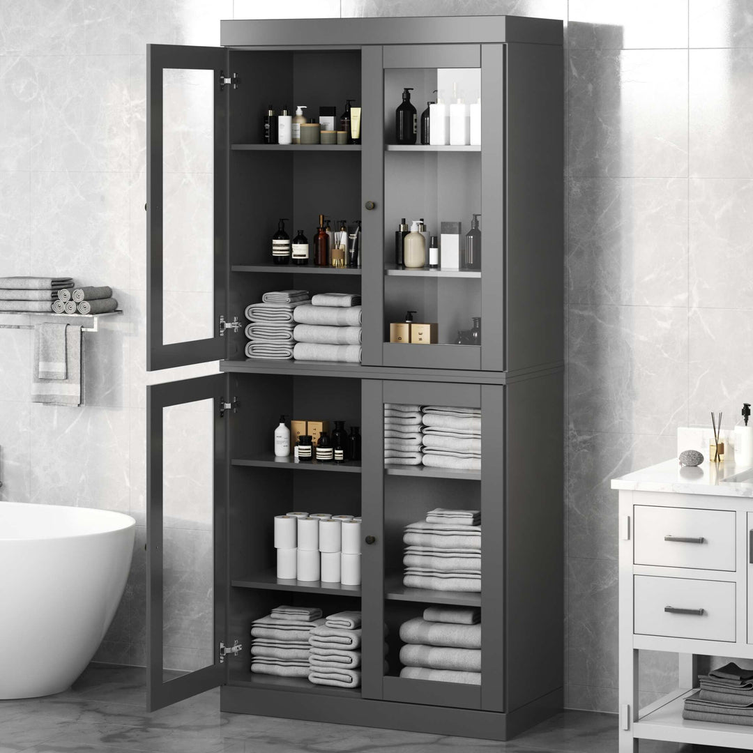 100% Solid Wood Bathroom & Laundry Storage Cabinet, Raised Panel Doors, Adjustable Shelves, 32" Wide, 71.5" Tall