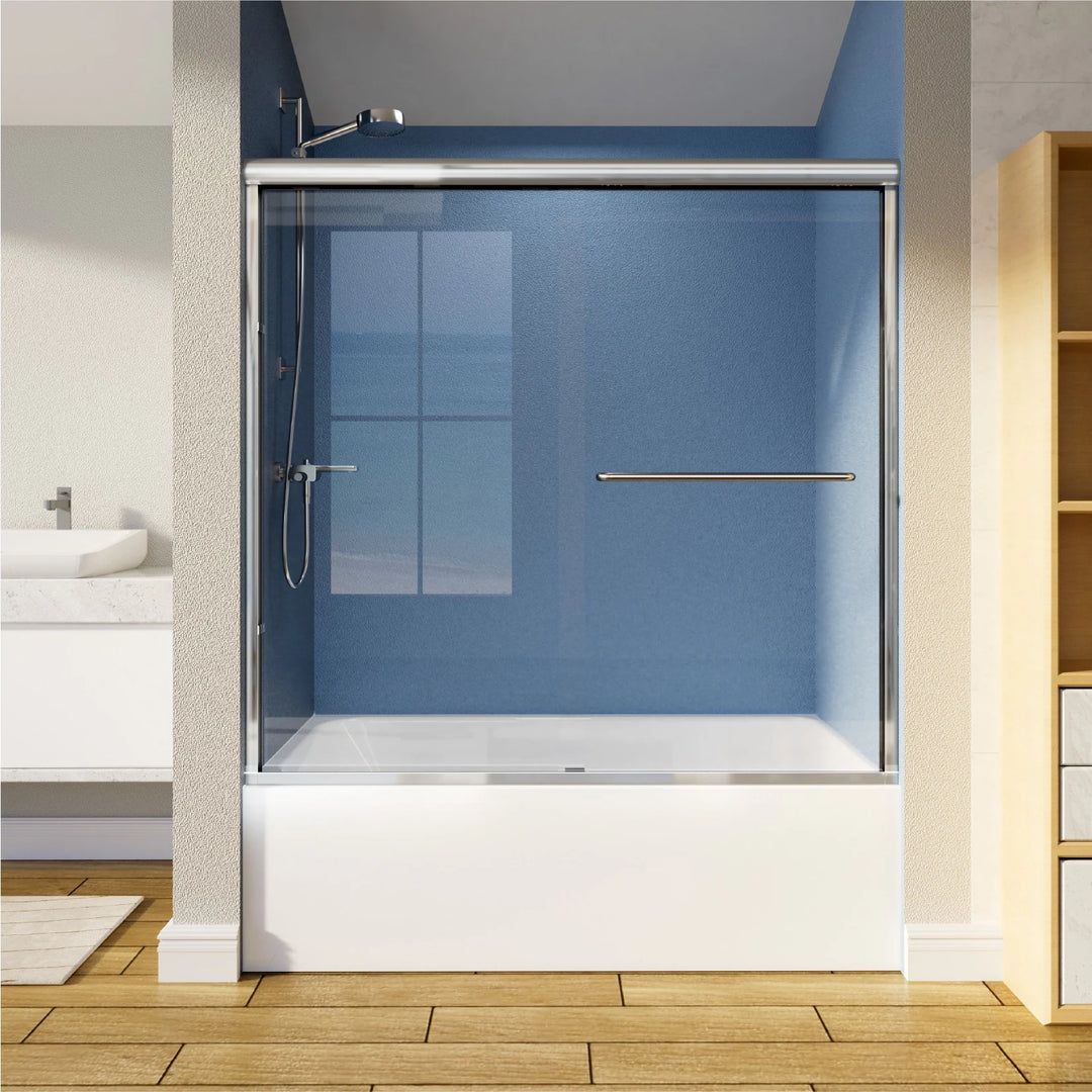 55-59" W X 56" H Bath Tub Semi-Frameless Sliding Shower Door