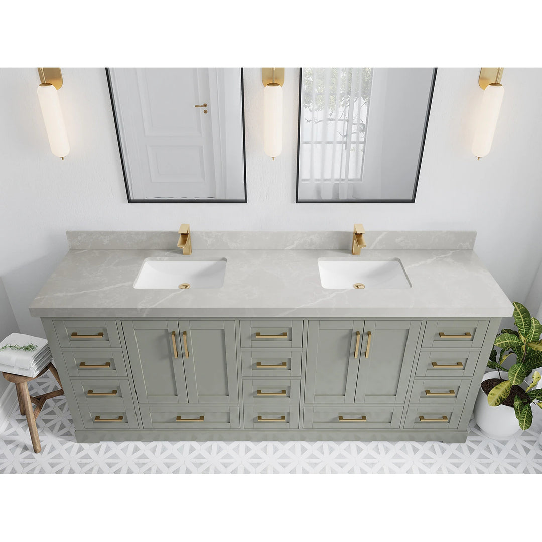 Willow Collection 84 in W X 22 in D X 36 in H Boston Double Bowl Sink Bathroom Vanity with Countertop