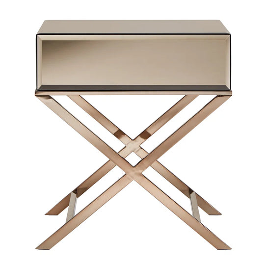 Nyasha Mirrored Glass Top End Table with Storage