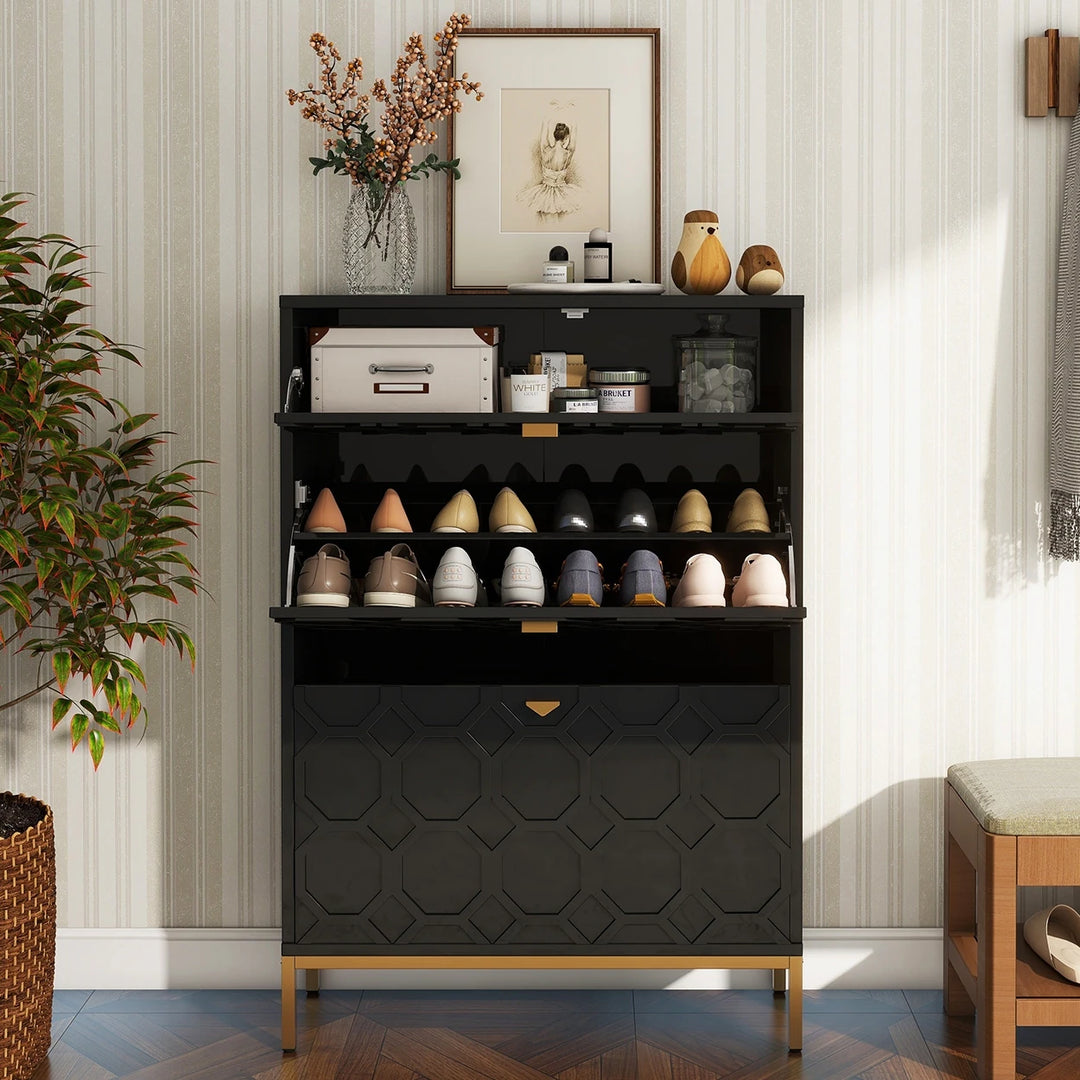 Shoe Organizer 24 Pairs Wood Shoe Storage Cabinet with Drawers