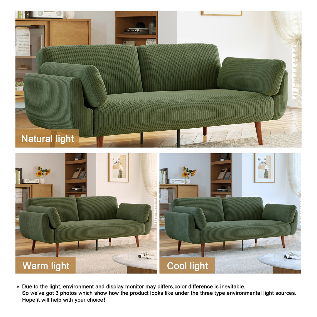 73" W Upholstered Corduroy Convertible Sleeper Sofa Bed with Pillows