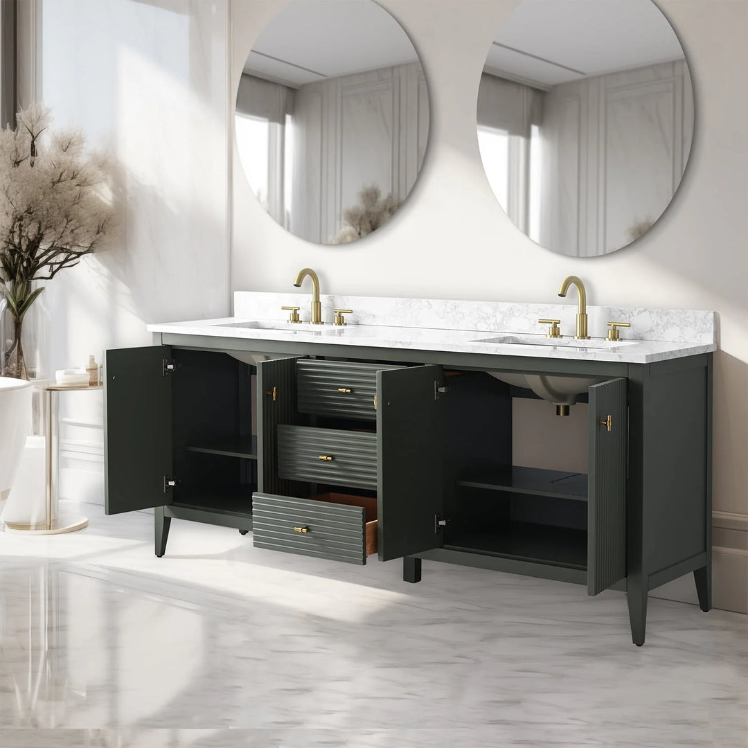 72" Double Sink Bathroom Vanity Cabinet with Engineered Marble Top