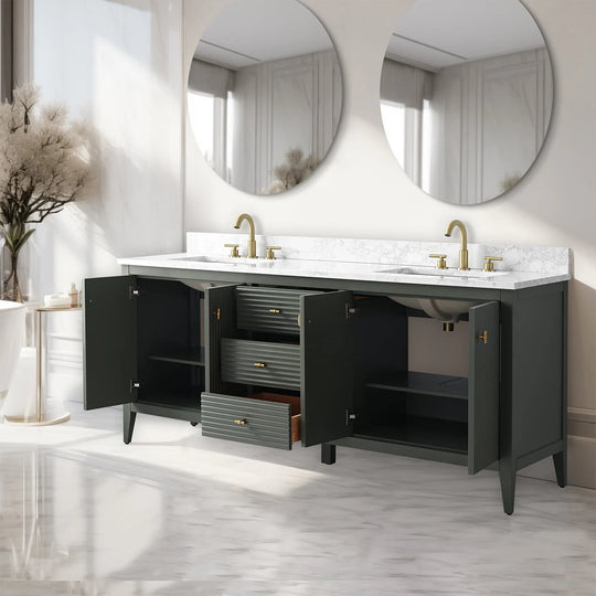 72" Double Sink Bathroom Vanity Cabinet with Engineered Marble Top