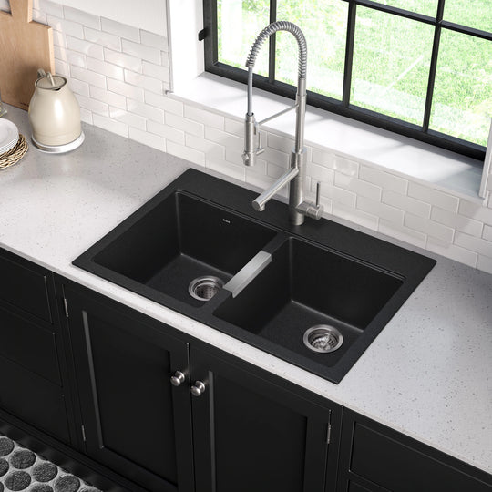 Granite 33 Inch 2-Bowl Undermount Drop-In Kitchen Sink
