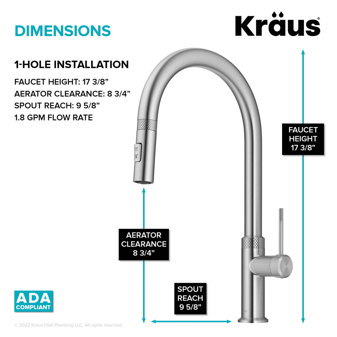 2-Function 1-Handle 1-Hole Pulldown Sprayer Brass Kitchen Faucet